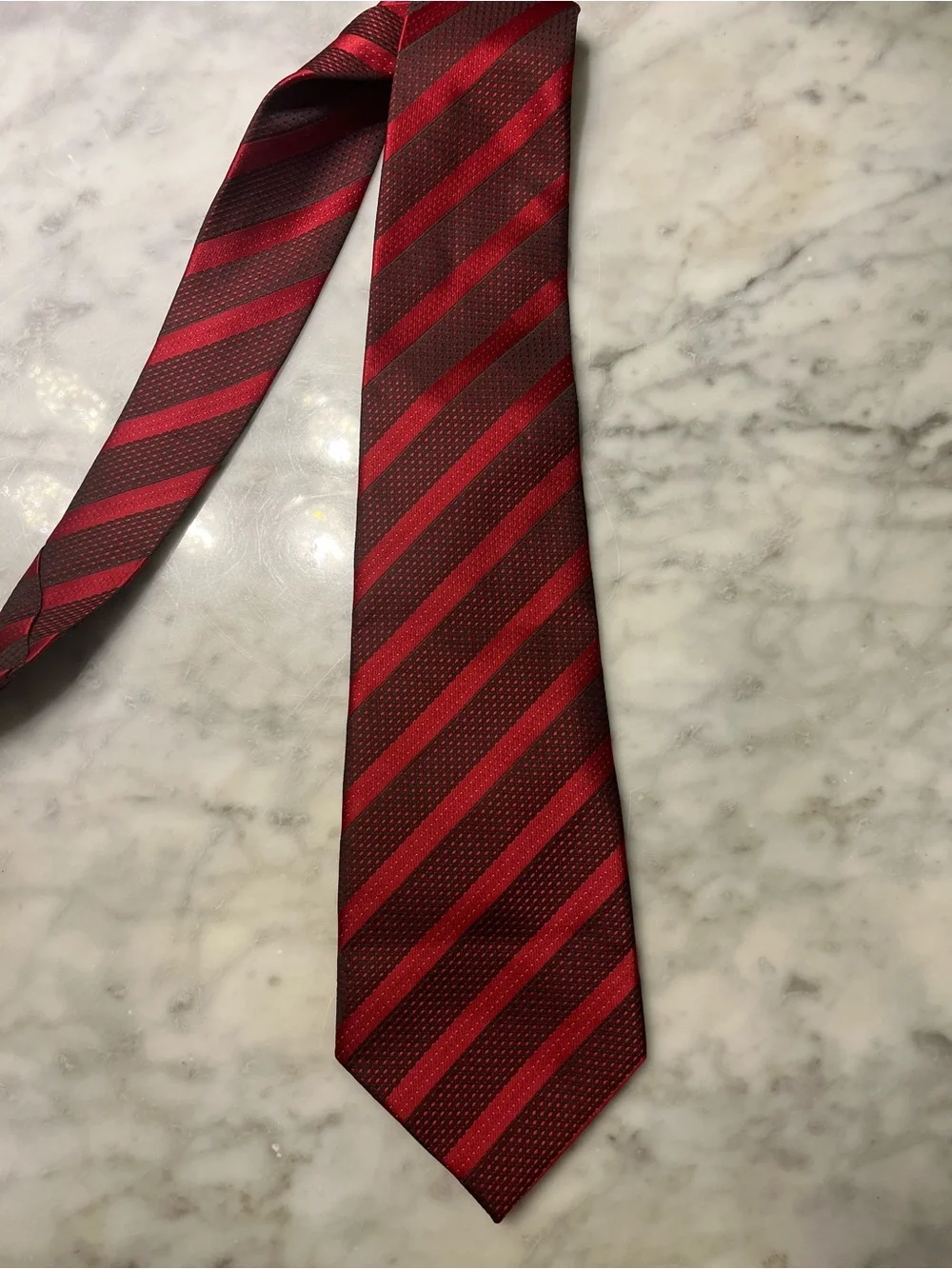 Giorgio Armani Red and Burgundy Diagonal Stripe Tie